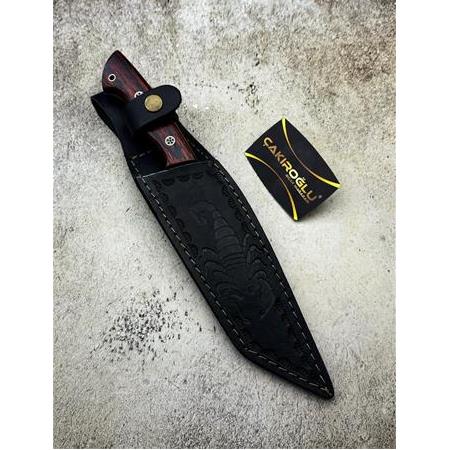 EL YAPIMI ÖZEL ÜRETİM VE ÖZEL SERİ COCOBOLO AĞAÇ DAMASCUS ÇELİK TANTO AVCI KAMP BIÇAĞI KOD:CKR613-07