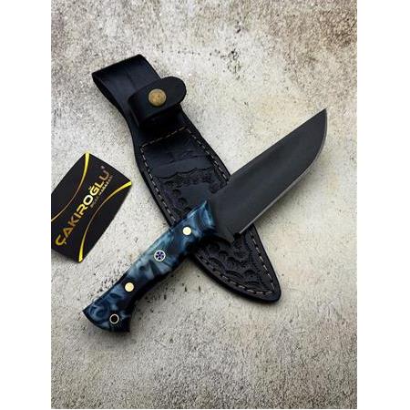 EL YAPIMI ÖZEL ÜRETİM BUSHCRAFT D2 BÖHLER ÇELİK EPOKSİ KEHRİBAR KABZELİ AV KAMP BIÇAĞI KOD:CKR661