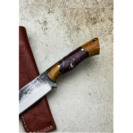 EL YAPIMI ÖZEL ÜRETİM DÖVME ÇELİK EPOKSİ HİBRİT KABZELİ BUSHCRAFT AVCI AV KAMP BIÇAĞI KOD:CKR544-03